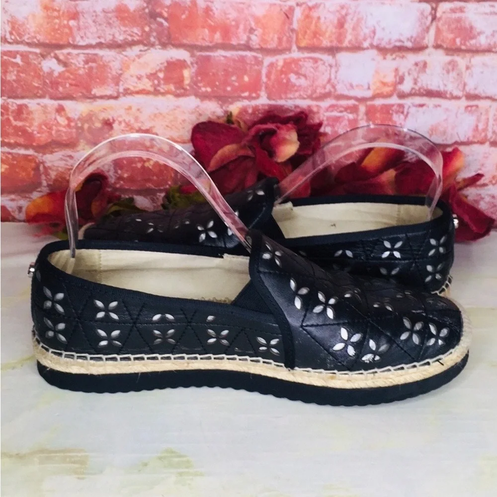Michael Kors Hastings  Black and Silver Quilted Leather Platform Espadrilles